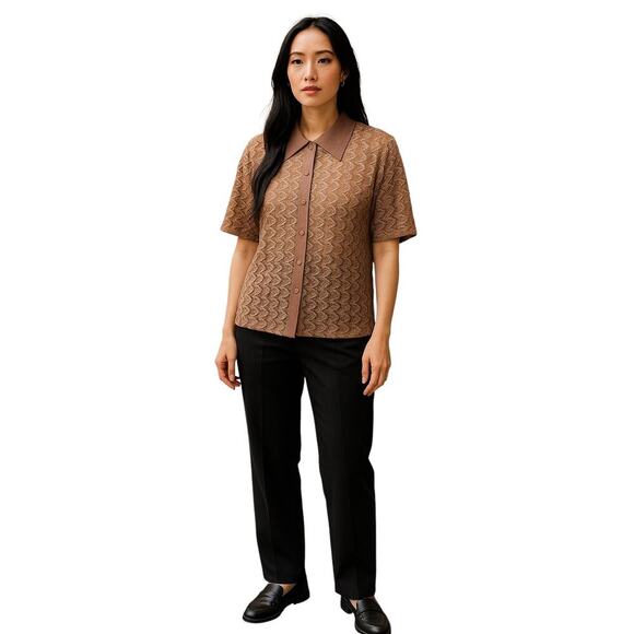 Vintage Style Sheer Metallic Bronze Lace Button-Up Shirt – Size XXXL - Picture 1 of 9